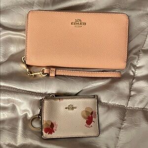Coach Peach and Beige Floral Wristlet Set